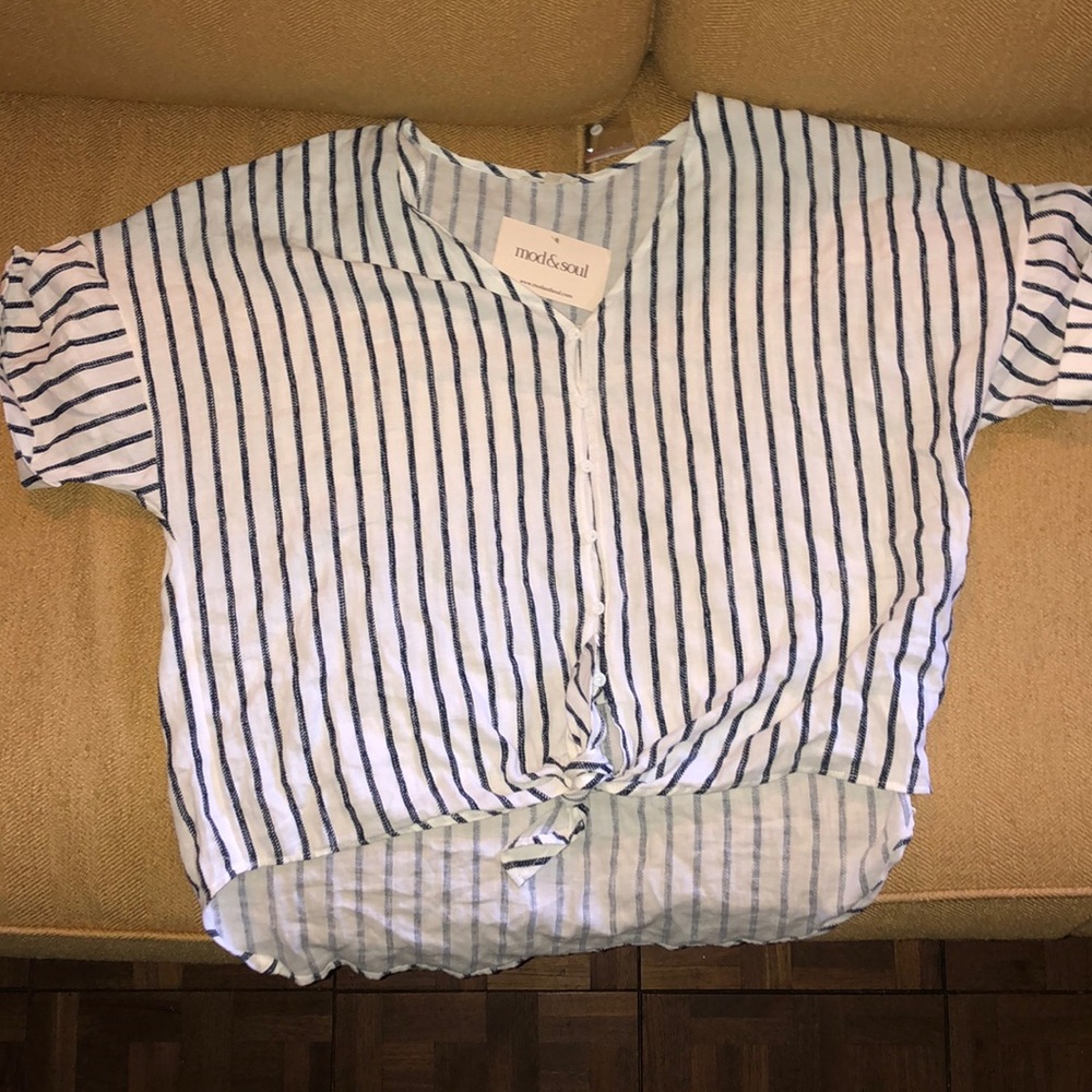 Striped button up top